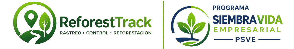Logos de ReforestTrack y del Programa Siembra Vida Empresarial (PSVE)